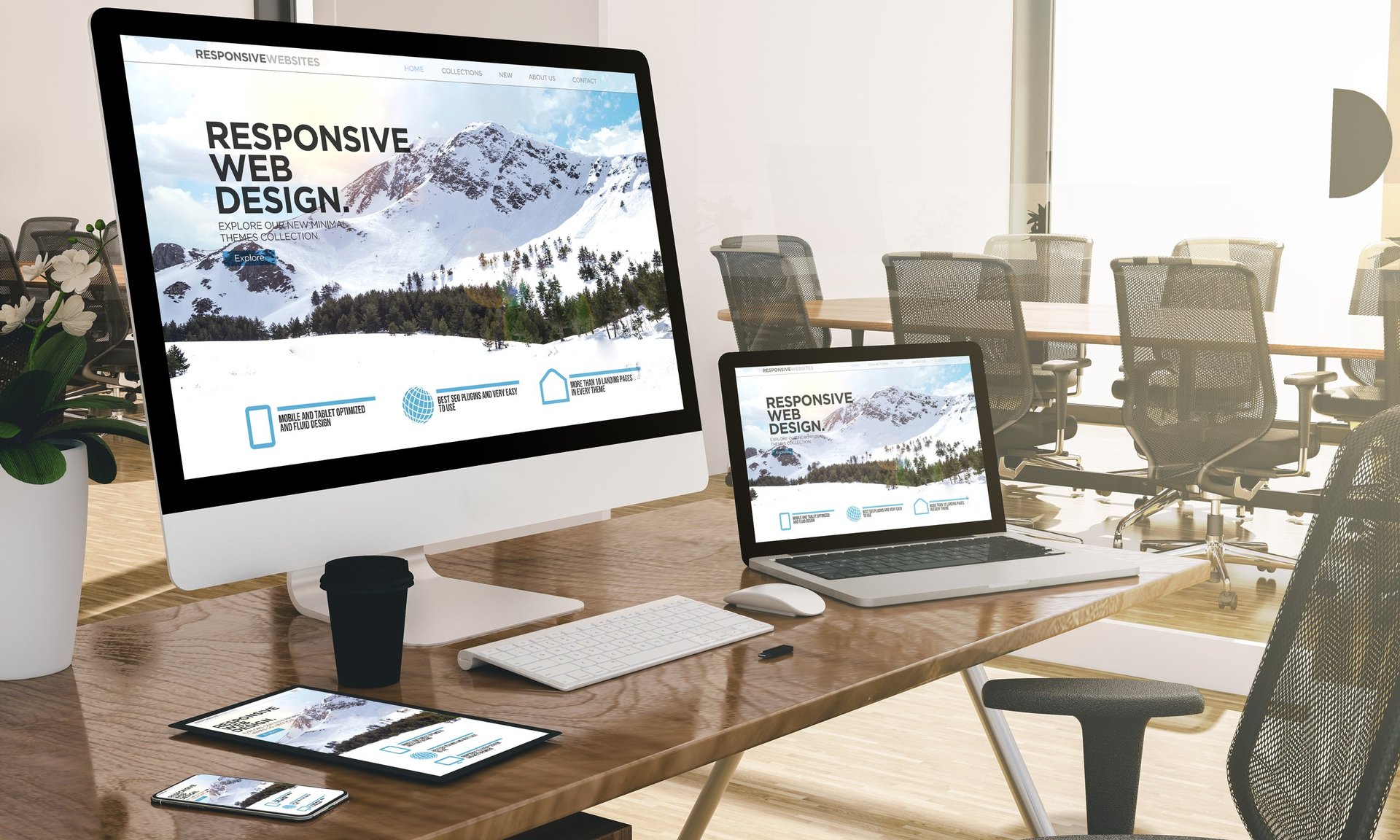 Moderne kontor med responsivt webdesign